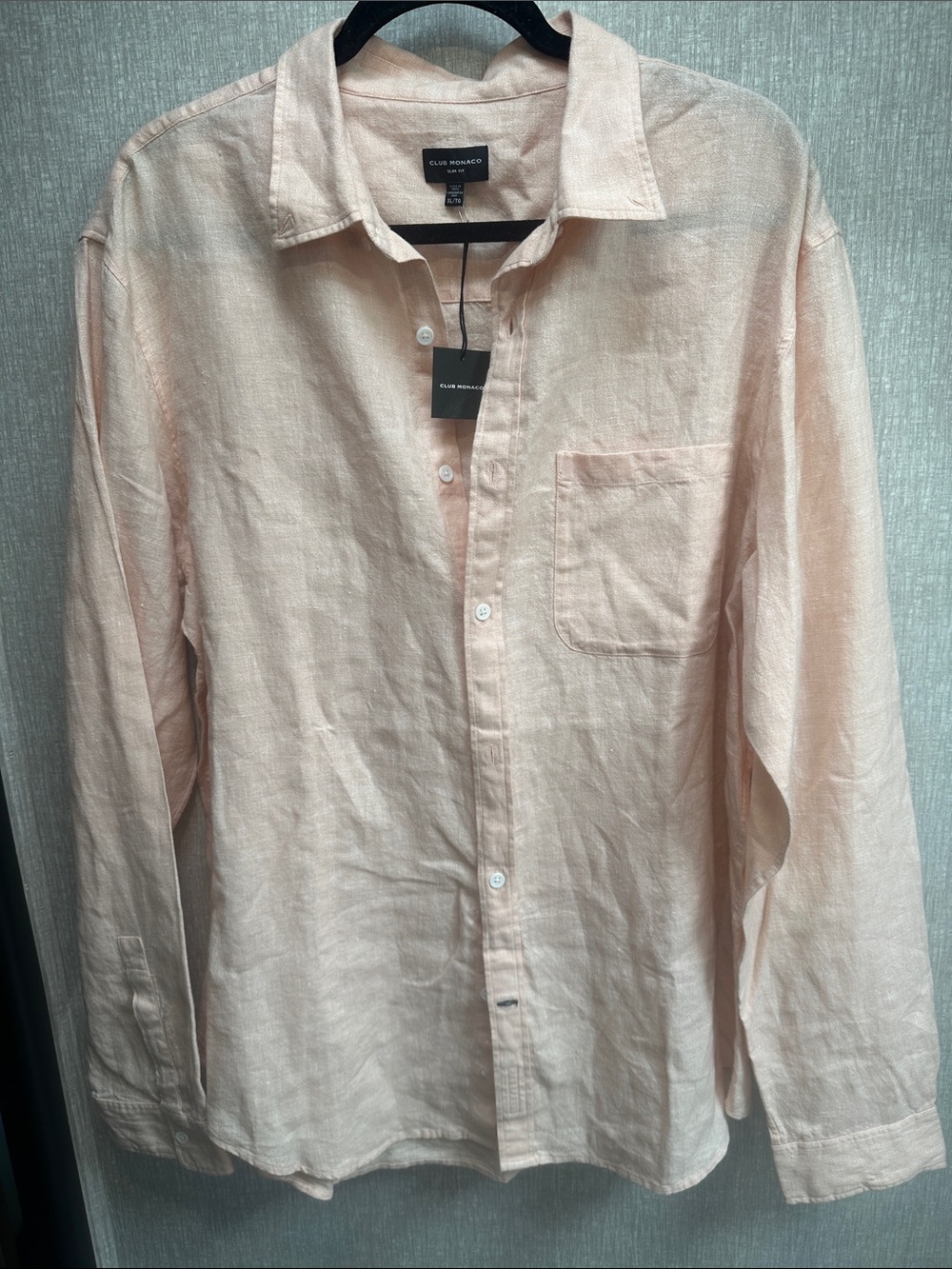 Club Monaco Men's Pale Peach Linen Button-Down Shirt